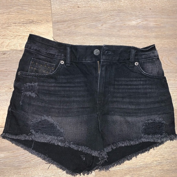 Grey/black high waisted jean shorts - Picture 1 of 4